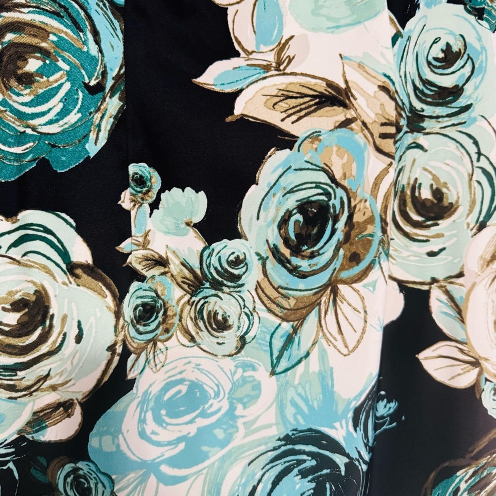 Connected Apparel Teal Greens & Blue and Black Floral Sleeveless Dress size 12 - Picture 2 of 6